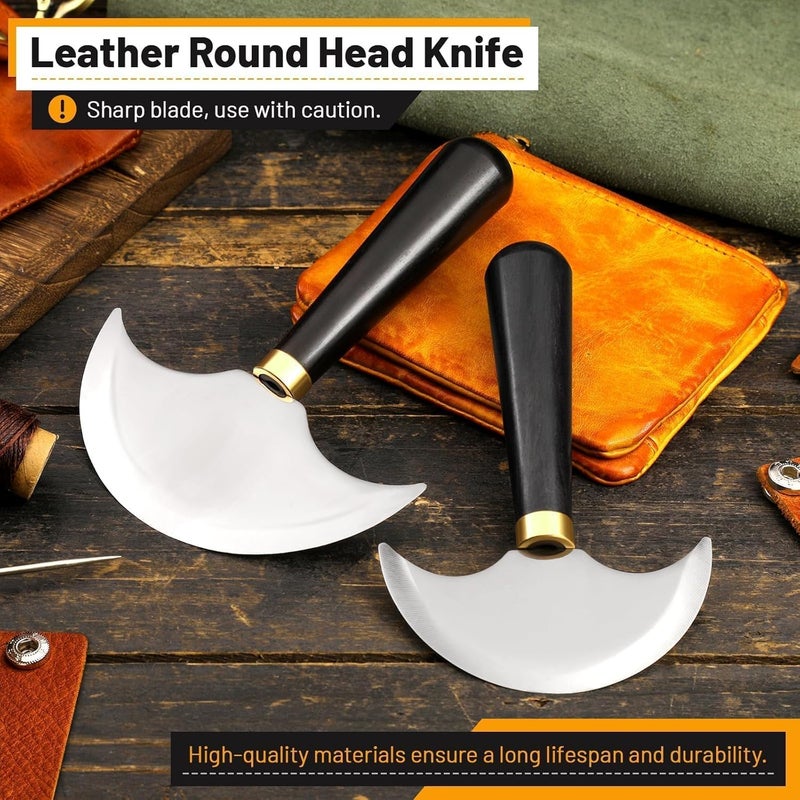 CBHGFEA Round Leather Knife with Ebony Wooden Handle, Sharp Round Head Craft Skiving Cutting Tools, Leather Working Tools for Cutting, Skiving, Crafting & Artistic Project (S+L) - Image 4